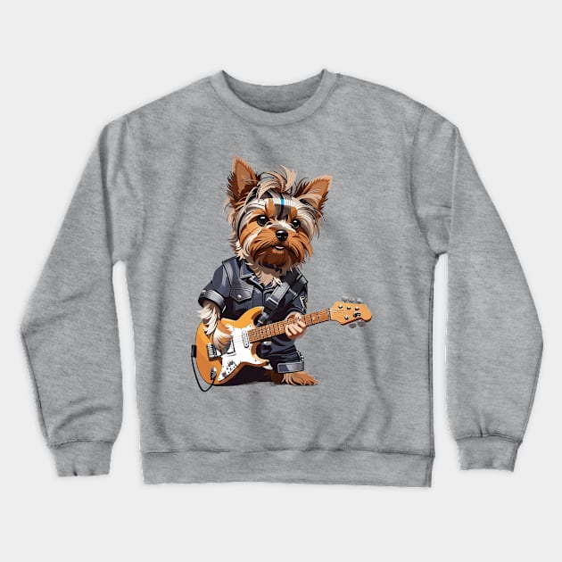 Yorkshire Terrier Playing Guitar Crewneck Sweatshirt by Graceful Designs